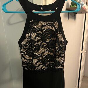 HALTER LACE DETAIL BLACK DRESS